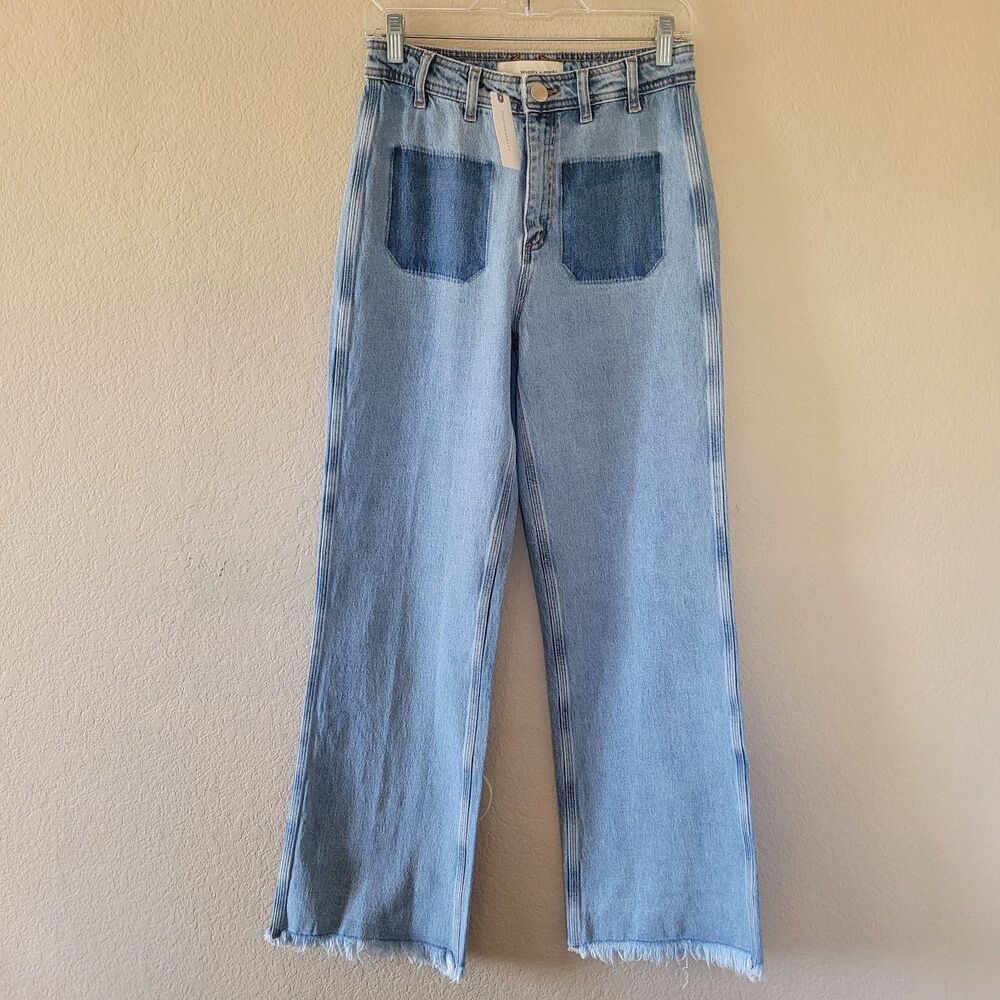 Anthropologie Seventy + Mochi Wide Leg Jeans Size 28 Patch Pocket Rodeo Vintage